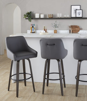English Elm 30Fixed-Height Swivel Barstools Bentwood Legs PU Seat Black Footrest Ring Set of 2 Gray B202S02289