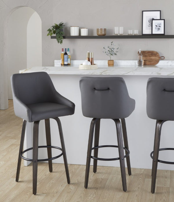 English Elm 30Fixed-Height Swivel Barstools Bentwood Legs PU Seat Black Footrest Ring Set of 2 Gray B202S02289