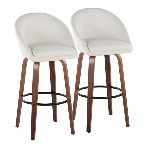 English Elm Highback Swivel Barstool Set of 2 with Bent Wood Legs and Upholstered Seat for Bar Cream Walnut B202S02290