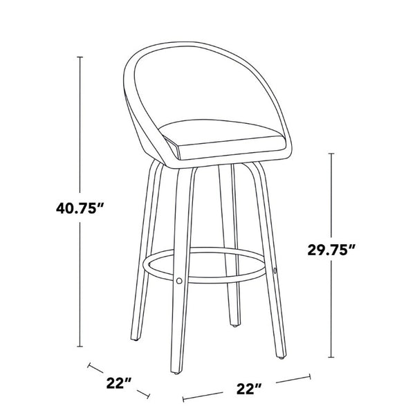 English Elm Highback Swivel Barstool Set of 2 with Bent Wood Legs and Upholstered Seat for Bar Cream Walnut B202S02290
