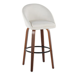 English Elm Highback Swivel Barstool Set of 2 with Bent Wood Legs and Upholstered Seat for Bar Cream Walnut B202S02290