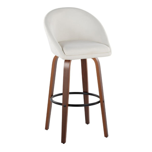 English Elm Highback Swivel Barstool Set of 2 with Bent Wood Legs and Upholstered Seat for Bar Cream Walnut B202S02290