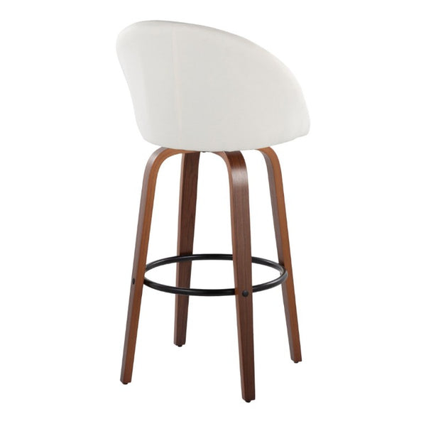 English Elm Highback Swivel Barstool Set of 2 with Bent Wood Legs and Upholstered Seat for Bar Cream Walnut B202S02290