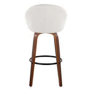 English Elm Highback Swivel Barstool Set of 2 with Bent Wood Legs and Upholstered Seat for Bar Cream Walnut B202S02290