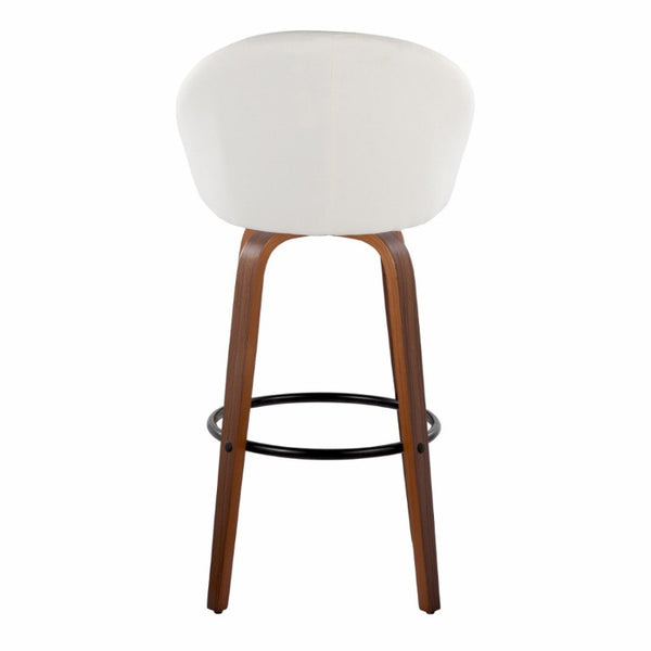 English Elm Highback Swivel Barstool Set of 2 with Bent Wood Legs and Upholstered Seat for Bar Cream Walnut B202S02290