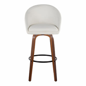 English Elm Highback Swivel Barstool Set of 2 with Bent Wood Legs and Upholstered Seat for Bar Cream Walnut B202S02290