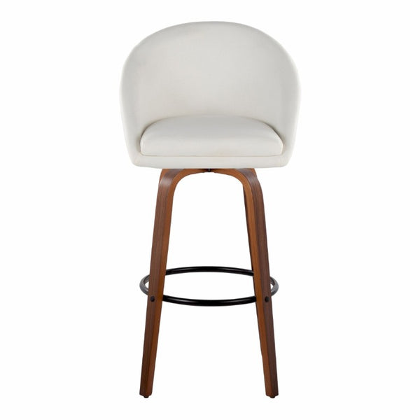 English Elm Highback Swivel Barstool Set of 2 with Bent Wood Legs and Upholstered Seat for Bar Cream Walnut B202S02290