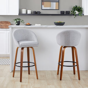 English Elm Highback Swivel Barstool Set of 2 with Bent Wood Legs and Upholstered Seat for Bar Gray Walnut B202S02291