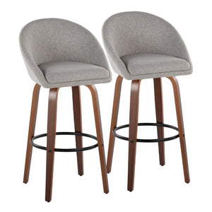 English Elm Highback Swivel Barstool Set of 2 with Bent Wood Legs and Upholstered Seat for Bar Gray Walnut B202S02291