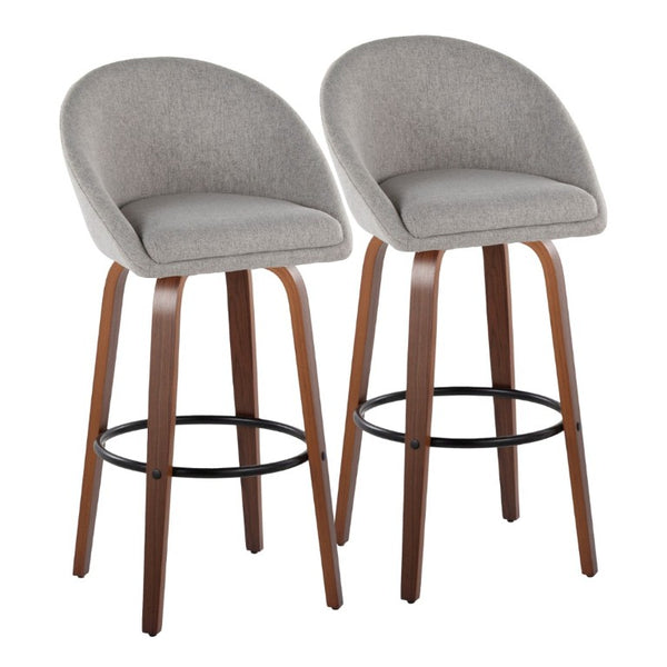 English Elm Highback Swivel Barstool Set of 2 with Bent Wood Legs and Upholstered Seat for Bar Gray Walnut B202S02291