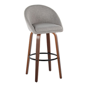 English Elm Highback Swivel Barstool Set of 2 with Bent Wood Legs and Upholstered Seat for Bar Gray Walnut B202S02291