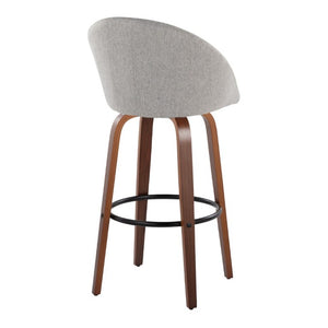 English Elm Highback Swivel Barstool Set of 2 with Bent Wood Legs and Upholstered Seat for Bar Gray Walnut B202S02291