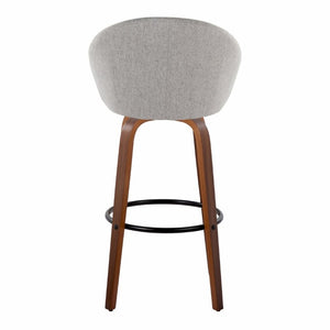 English Elm Highback Swivel Barstool Set of 2 with Bent Wood Legs and Upholstered Seat for Bar Gray Walnut B202S02291