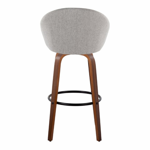 English Elm Highback Swivel Barstool Set of 2 with Bent Wood Legs and Upholstered Seat for Bar Gray Walnut B202S02291