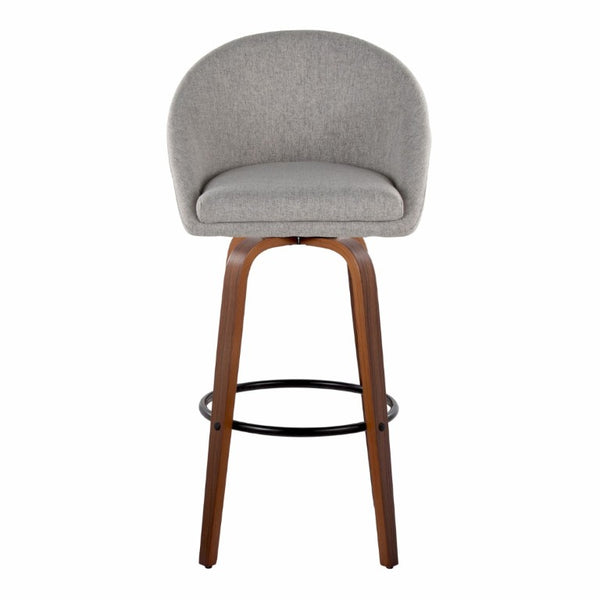 English Elm Highback Swivel Barstool Set of 2 with Bent Wood Legs and Upholstered Seat for Bar Gray Walnut B202S02291
