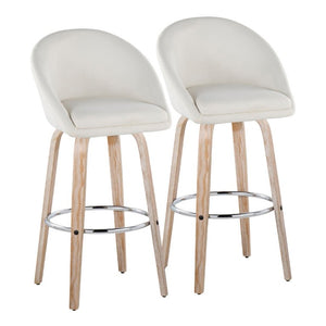 English Elm Highback Swivel Barstool Set of 2 with Bent Wood Legs and Upholstered Seat for Bar Cream White Washed B202S02292