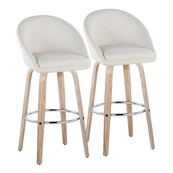 English Elm Highback Swivel Barstool Set of 2 with Bent Wood Legs and Upholstered Seat for Bar Cream White Washed B202S02292
