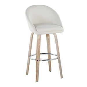 English Elm Highback Swivel Barstool Set of 2 with Bent Wood Legs and Upholstered Seat for Bar Cream White Washed B202S02292