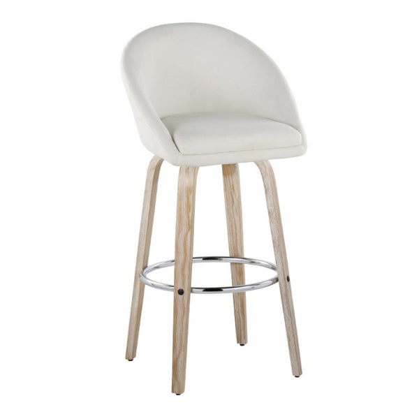 English Elm Highback Swivel Barstool Set of 2 with Bent Wood Legs and Upholstered Seat for Bar Cream White Washed B202S02292