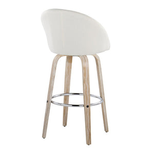 English Elm Highback Swivel Barstool Set of 2 with Bent Wood Legs and Upholstered Seat for Bar Cream White Washed B202S02292