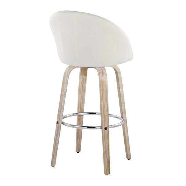 English Elm Highback Swivel Barstool Set of 2 with Bent Wood Legs and Upholstered Seat for Bar Cream White Washed B202S02292