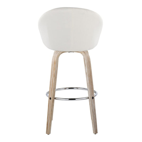 English Elm Highback Swivel Barstool Set of 2 with Bent Wood Legs and Upholstered Seat for Bar Cream White Washed B202S02292
