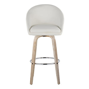 English Elm Highback Swivel Barstool Set of 2 with Bent Wood Legs and Upholstered Seat for Bar Cream White Washed B202S02292