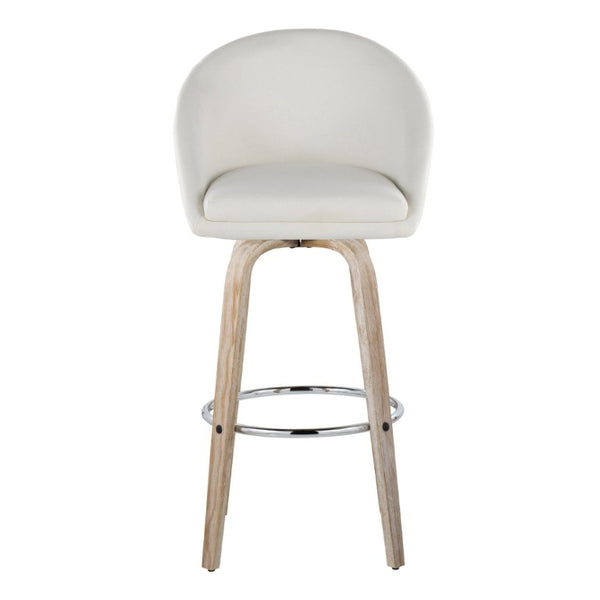 English Elm Highback Swivel Barstool Set of 2 with Bent Wood Legs and Upholstered Seat for Bar Cream White Washed B202S02292