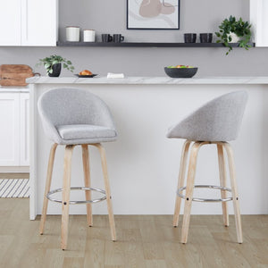 English Elm Highback Swivel Barstool Set of 2 with Bent Wood Legs and Upholstered Seat for Bar Gray White Washed B202S02293
