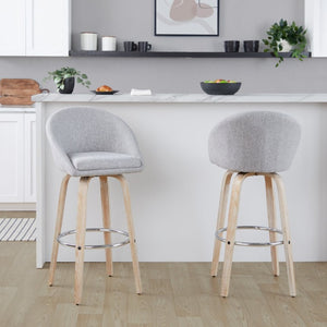 English Elm Highback Swivel Barstool Set of 2 with Bent Wood Legs and Upholstered Seat for Bar Gray White Washed B202S02293