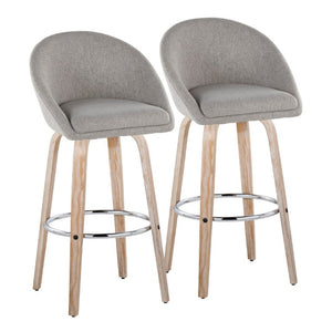 English Elm Highback Swivel Barstool Set of 2 with Bent Wood Legs and Upholstered Seat for Bar Gray White Washed B202S02293