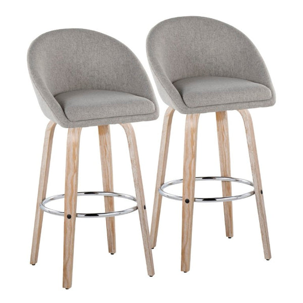 English Elm Highback Swivel Barstool Set of 2 with Bent Wood Legs and Upholstered Seat for Bar Gray White Washed B202S02293