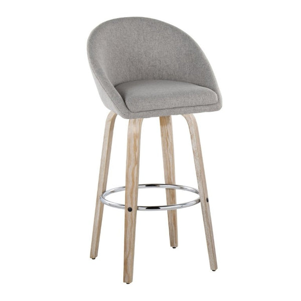 English Elm Highback Swivel Barstool Set of 2 with Bent Wood Legs and Upholstered Seat for Bar Gray White Washed B202S02293