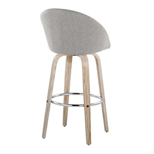 English Elm Highback Swivel Barstool Set of 2 with Bent Wood Legs and Upholstered Seat for Bar Gray White Washed B202S02293