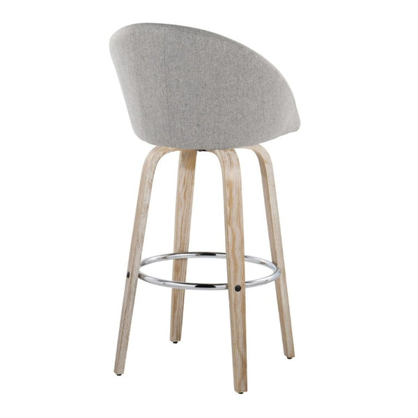 English Elm Highback Swivel Barstool Set of 2 with Bent Wood Legs and Upholstered Seat for Bar Gray White Washed B202S02293
