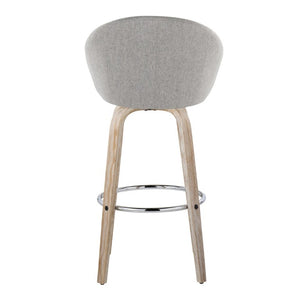English Elm Highback Swivel Barstool Set of 2 with Bent Wood Legs and Upholstered Seat for Bar Gray White Washed B202S02293