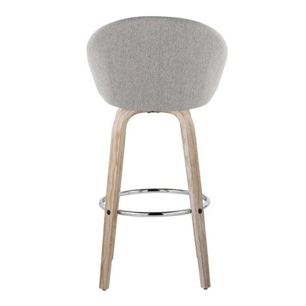 English Elm Highback Swivel Barstool Set of 2 with Bent Wood Legs and Upholstered Seat for Bar Gray White Washed B202S02293