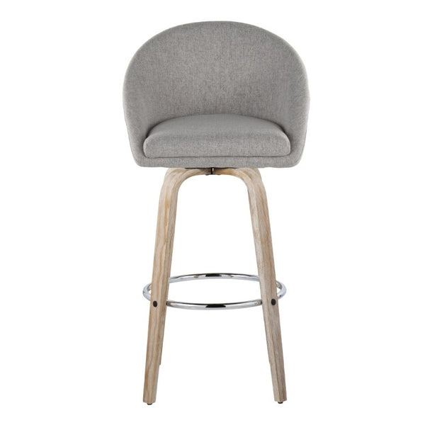 English Elm Highback Swivel Barstool Set of 2 with Bent Wood Legs and Upholstered Seat for Bar Gray White Washed B202S02293