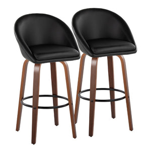 English Elm Highback Swivel Barstool Set of 2 with Walnut Bentwood Legs and PU Leather Seat Black Walnut / Black Metal B202S02294