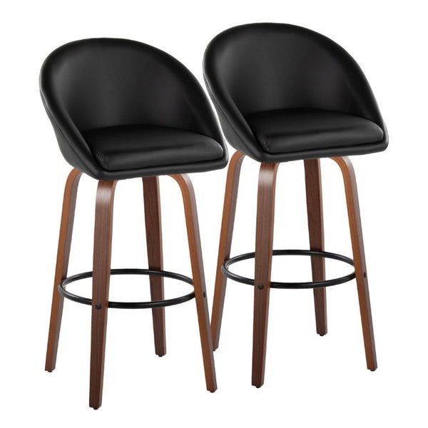English Elm Highback Swivel Barstool Set of 2 with Walnut Bentwood Legs and PU Leather Seat Black Walnut / Black Metal B202S02294
