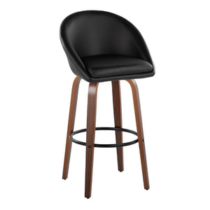 English Elm Highback Swivel Barstool Set of 2 with Walnut Bentwood Legs and PU Leather Seat Black Walnut / Black Metal B202S02294