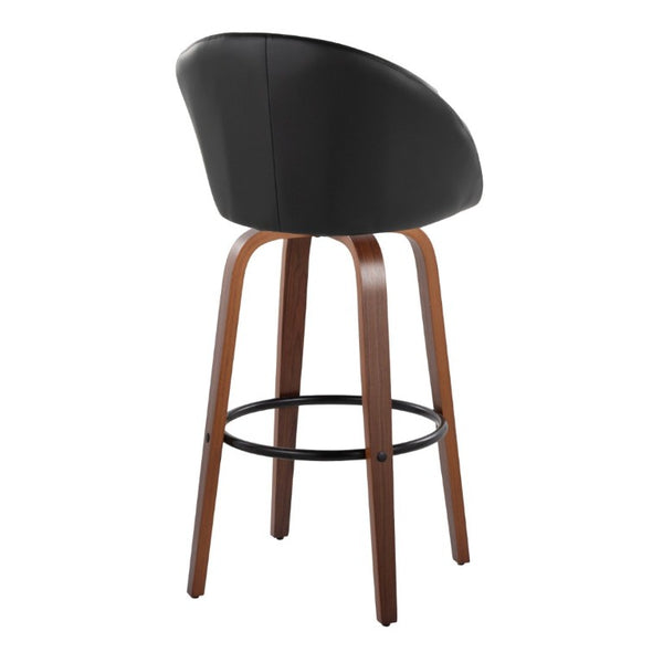 English Elm Highback Swivel Barstool Set of 2 with Walnut Bentwood Legs and PU Leather Seat Black Walnut / Black Metal B202S02294