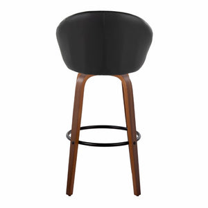 English Elm Highback Swivel Barstool Set of 2 with Walnut Bentwood Legs and PU Leather Seat Black Walnut / Black Metal B202S02294
