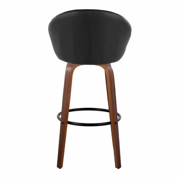 English Elm Highback Swivel Barstool Set of 2 with Walnut Bentwood Legs and PU Leather Seat Black Walnut / Black Metal B202S02294