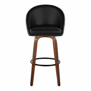 English Elm Highback Swivel Barstool Set of 2 with Walnut Bentwood Legs and PU Leather Seat Black Walnut / Black Metal B202S02294