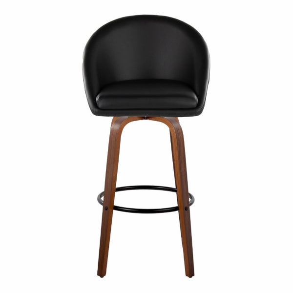English Elm Highback Swivel Barstool Set of 2 with Walnut Bentwood Legs and PU Leather Seat Black Walnut / Black Metal B202S02294
