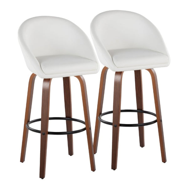 English Elm Highback Swivel Barstool Set of 2 with Walnut Bentwood Legs and PU Leather Seat White Walnut / Black Metal B202S02295
