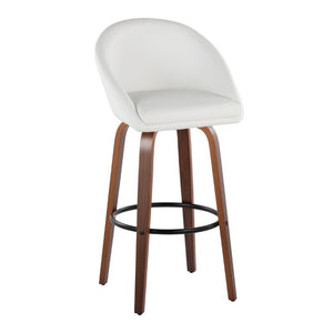English Elm Highback Swivel Barstool Set of 2 with Walnut Bentwood Legs and PU Leather Seat White Walnut / Black Metal B202S02295
