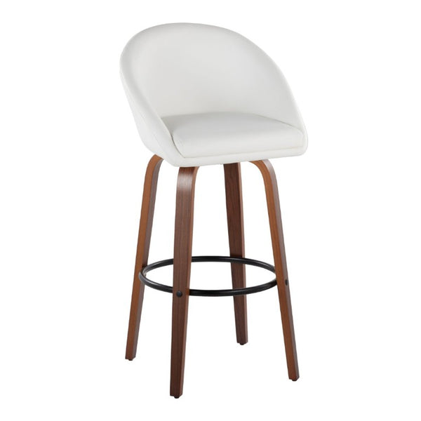 English Elm Highback Swivel Barstool Set of 2 with Walnut Bentwood Legs and PU Leather Seat White Walnut / Black Metal B202S02295