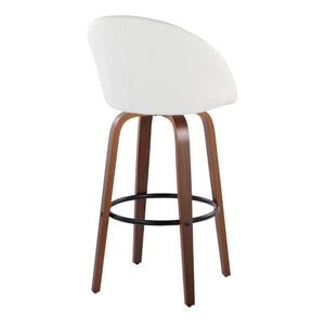 English Elm Highback Swivel Barstool Set of 2 with Walnut Bentwood Legs and PU Leather Seat White Walnut / Black Metal B202S02295